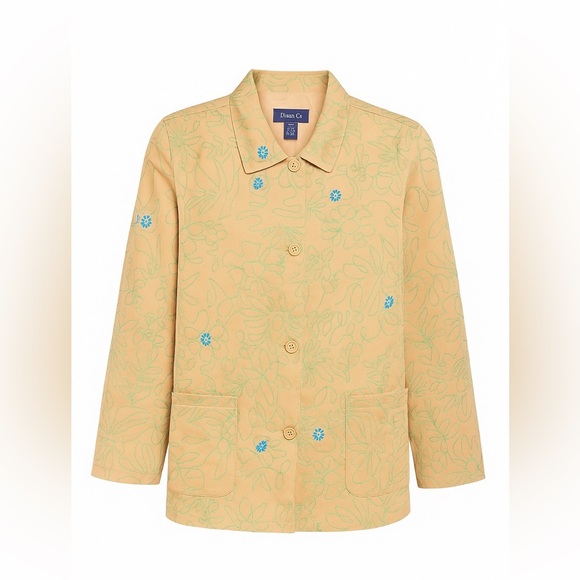 Vintage Denim&Co Tan Barn Jacket with Blue Embroidery 1X - Picture 1 of 7